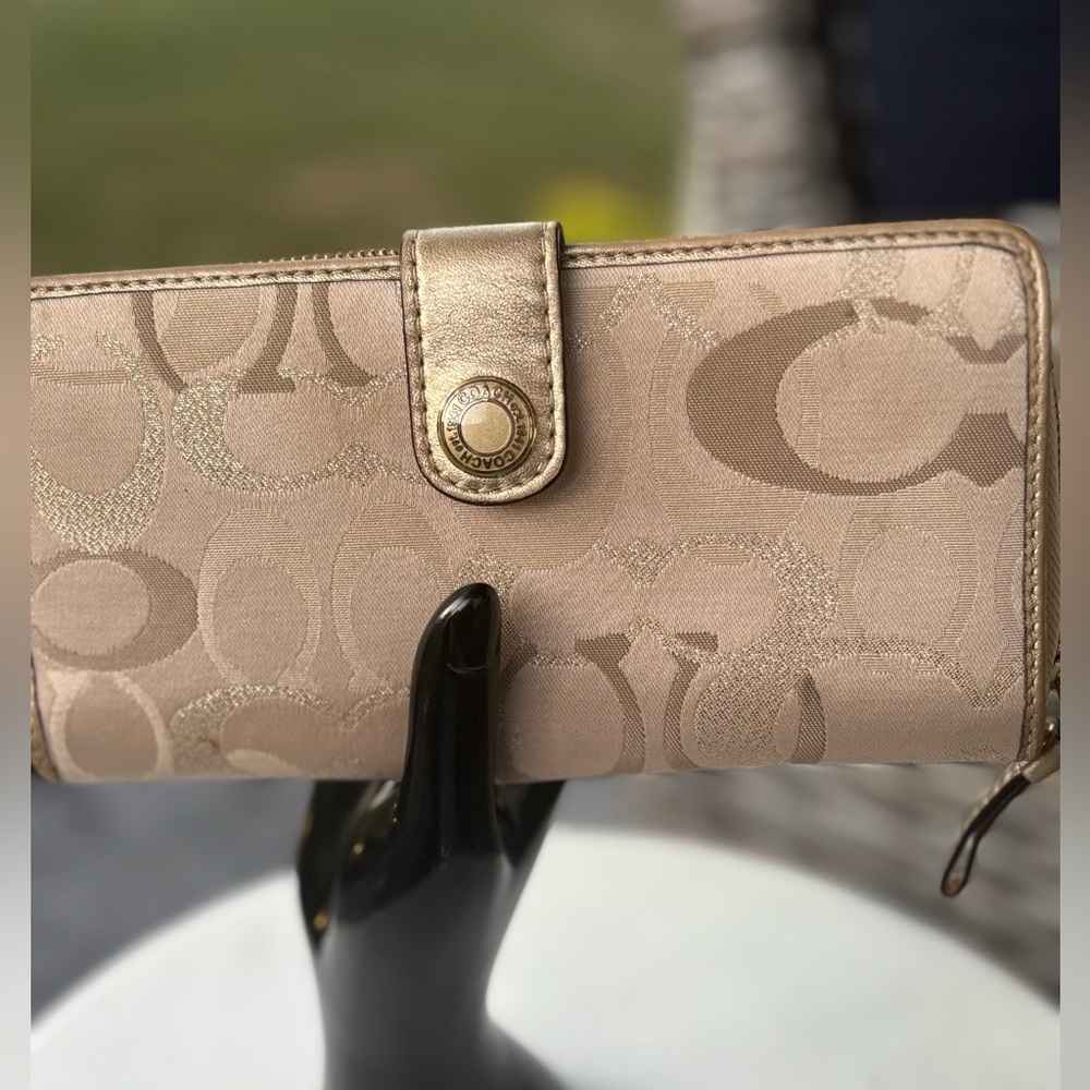 Coach Optic Signature Metallic Gold Snap Wallet